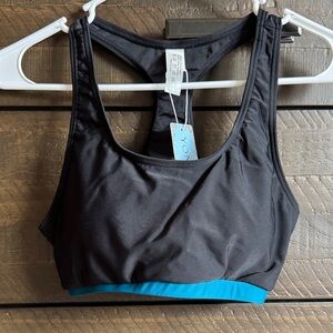 Yonique Black Sports Bra with Teal Accent